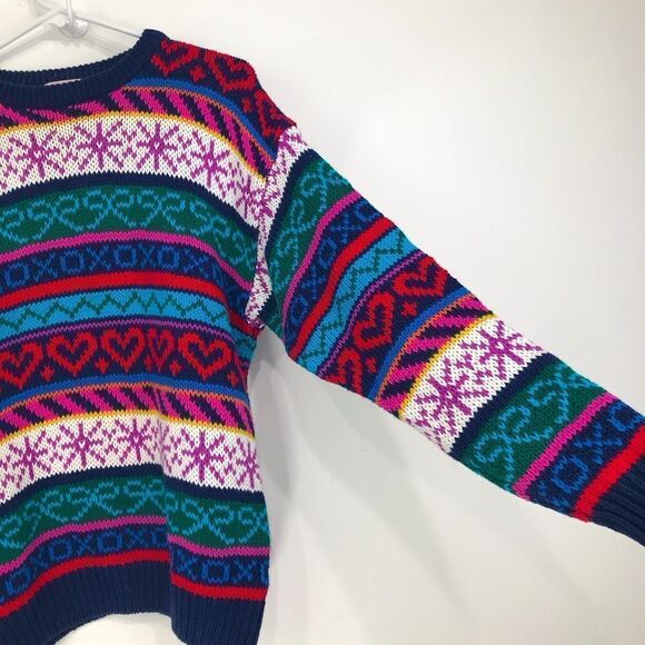 Ashley Colorful Design Stripe Knit Pullover Retro Crew Neck Sweater - Picture 4 of 15